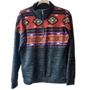 Southwestern Aztec Print 1/4-Zip Pullover Sweater sweatshirt long sleeve xl READ